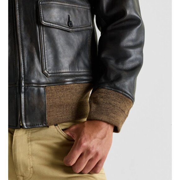 NWT Quince Shearling Collar Leather Flight Jacket Mens L Rich Brown - Picture 3 of 16